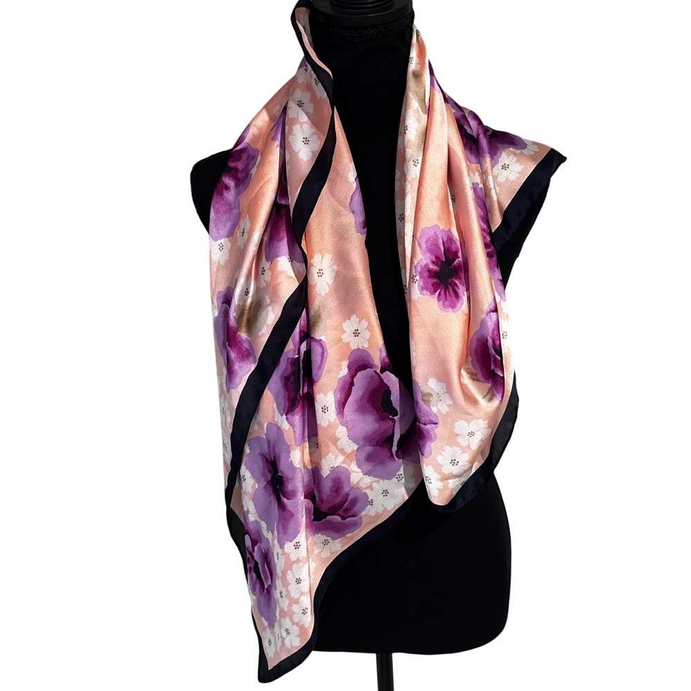 J. Jill Silk Scarf‎ Head wrap sarong Pink Purple Floral Poppy Large Quiet Luxury